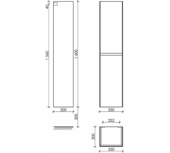 Шкаф-пенал Sancos Cento подвесной карпатская ель, 350x300x1600 мм, арт. PCN35KE