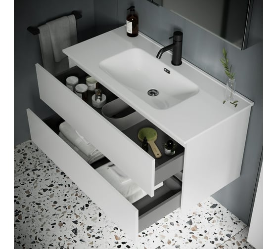 Подвесная тумба Sancos Urban 990x450x550, c двумя ящиками оснащенными доводчиками, белый глянец, арт. UR100W