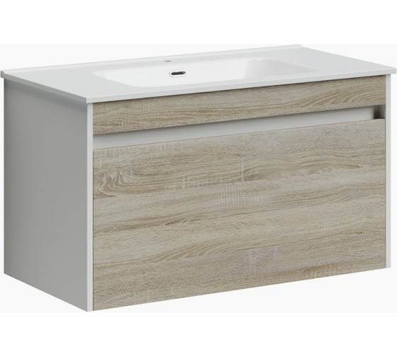 Подвесная тумба Sancos Smart 890x450x500, c двумя ящиками оснащенными доводчиками, дуб бардолино/белый, арт. SM90E 1