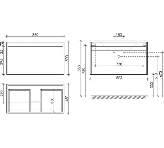 Подвесная тумба Sancos Smart 890x450x500, c двумя ящиками оснащенными доводчиками, дуб бардолино/белый, арт. SM90E