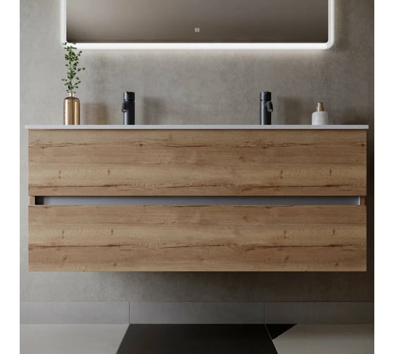 Подвесная тумба Sancos Urban 1190x450x550, c двумя ящиками оснащенными доводчиками, дуб галифакс натуральный, арт. UR120-2EG
