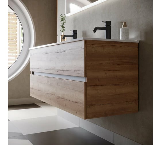 Подвесная тумба Sancos Urban 1190x450x550, c двумя ящиками оснащенными доводчиками, дуб галифакс натуральный, арт. UR120-2EG