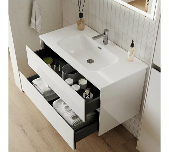 Подвесная тумба Sancos Cento 1190x450x500, c двумя ящиками оснащенными доводчиками, белый глянец, арт. CN120-1W
