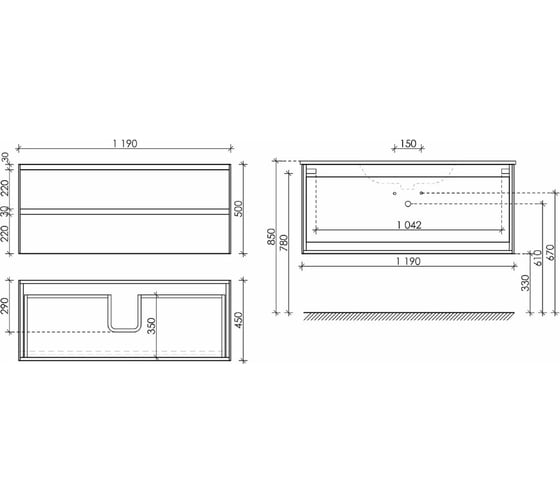 Подвесная тумба Sancos Cento 1190x450x500, c двумя ящиками оснащенными доводчиками, белый глянец, арт. CN120-1W
