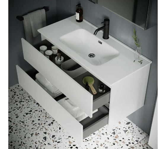 Подвесная тумба Sancos Urban 1190x450x550, c двумя ящиками оснащенными доводчиками, белый глянец, арт. UR120-1W