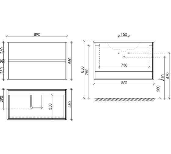 Подвесная тумба Sancos Urban 890x450x550, c двумя ящиками оснащенными доводчиками, белый глянец, арт. UR90W
