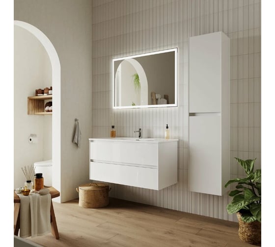 Подвесная тумба Sancos Cento 990x450x500, c двумя ящиками оснащенными доводчиками, белый глянец, арт. CN100W