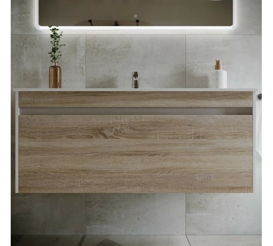 Подвесная тумба Sancos Smart 1190x450x500, c двумя ящиками оснащенными доводчиками, дуб бардолино/белый, арт. SM120-1E
