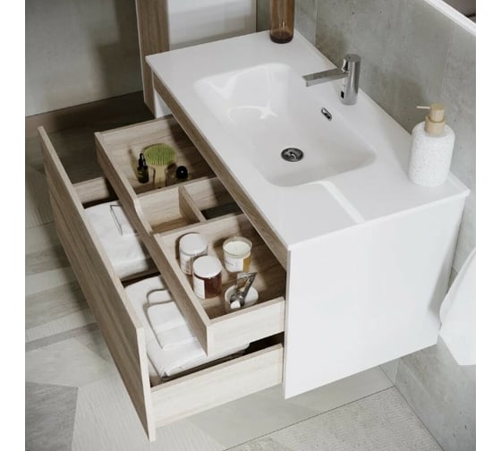 Подвесная тумба Sancos Smart 1190x450x500, c двумя ящиками оснащенными доводчиками, дуб бардолино/белый, арт. SM120-1E