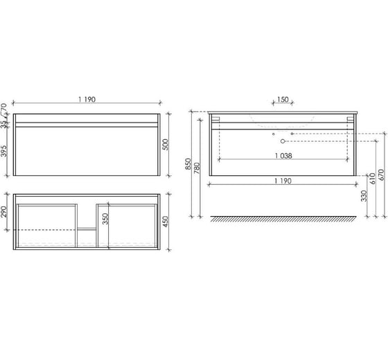 Подвесная тумба Sancos Smart 1190x450x500, c двумя ящиками оснащенными доводчиками, дуб бардолино/белый, арт. SM120-1E