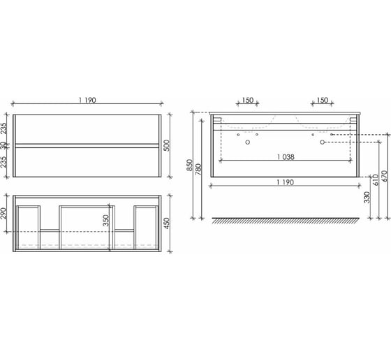 Подвесная тумба Sancos Smart 1190x450x500, 4 ящика оснащенными доводчиками, дуб бардолино/белый, арт. SM120-2E