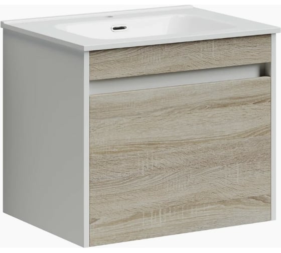 Подвесная тумба Sancos Smart 590x450x500, c двумя ящиками оснащенными доводчиками, дуб бардолино/белый, арт. SM60E