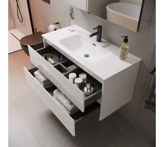 Подвесная тумба Sancos Libra 790x450x500, c двумя ящиками оснащенными доводчиками, белый глянец, арт. LB80W