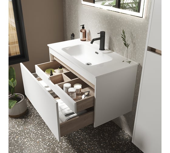 Подвесная тумба Sancos Smart 1190x450x500, c двумя ящиками оснащенными доводчиками, белый глянец, арт. SM120-1W