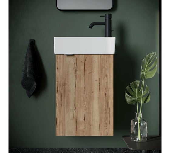 Подвесная тумба Sancos Mini 355x205x500, с распашной дверцей, внутри 1 полка, дуб галифакс натуральный, арт. MN35EGR