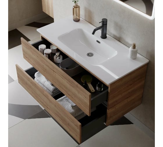 Подвесная тумба Sancos Urban 590x450x550, c двумя ящиками оснащенными доводчиками, дуб галифакс натуральный, арт. UR60EG