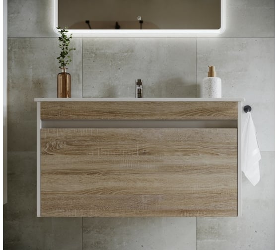 Подвесная тумба Sancos Smart 990x450x500, c двумя ящиками оснащенными доводчиками, дуб бардолино/белый, арт. SM100E