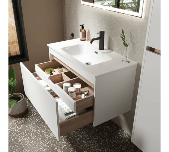 Подвесная тумба Sancos Smart 590x450x500, c двумя ящиками оснащенными доводчиками, белый глянец, арт. SM60W