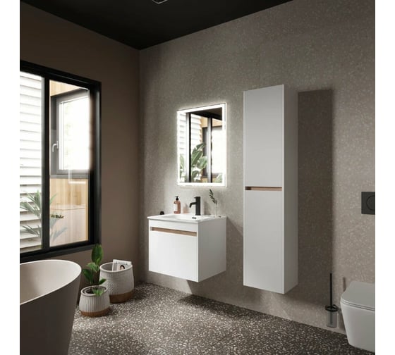 Подвесная тумба Sancos Smart 590x450x500, c двумя ящиками оснащенными доводчиками, белый глянец, арт. SM60W