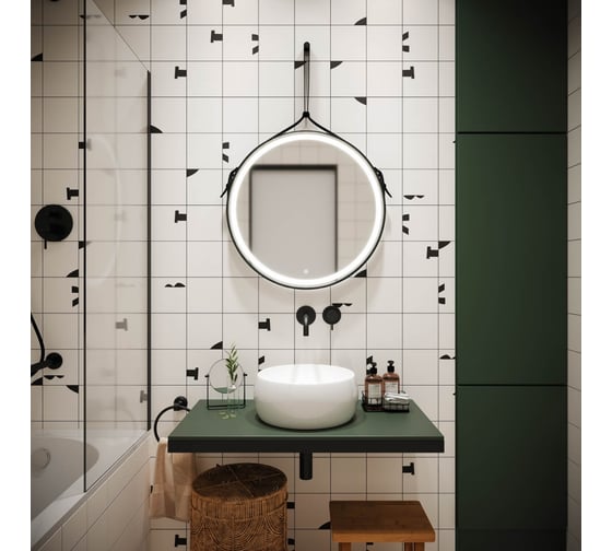 Зеркало для ванной комнаты Sancos Dames D650 с подсветкой, ремень из натуральной черной кожи, арт. DA650