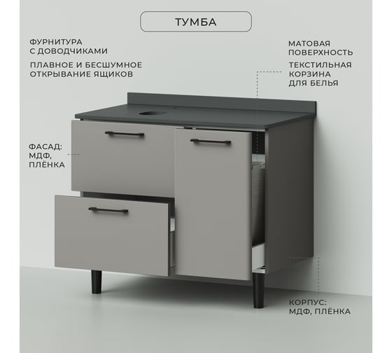 Напольная тумба под раковина ИТАНА Nais 90 905x520x760 4657773607620
