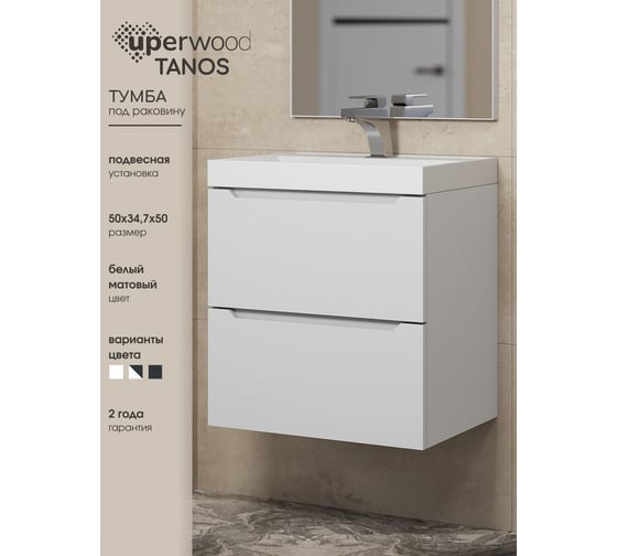 Подвесная тумба под раковину для ванной комнаты uperwood Tanos 50 см, белая 2930205147