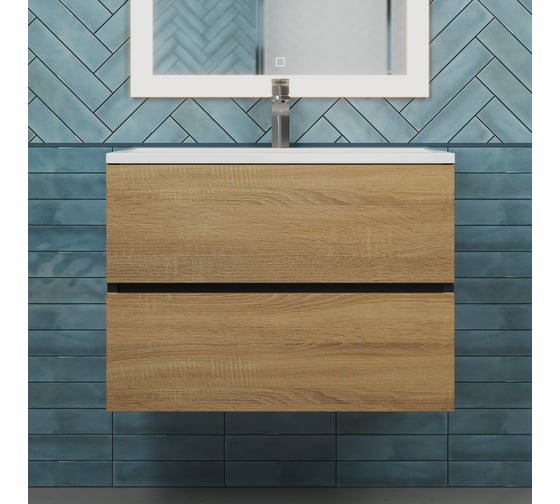 Подвесная тумба под раковину для ванной uperwood Barsa_70 см, черная/дуб сонома 2930205157