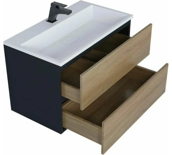 Подвесная тумба под раковину для ванной uperwood Barsa_70 см, черная/дуб сонома 2930205157