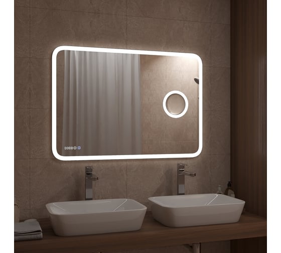 Зеркало CONTINENT "Bliss Led" 1000x700 с подсветкой, увеличительным зеркалом и часами ЗЛП256