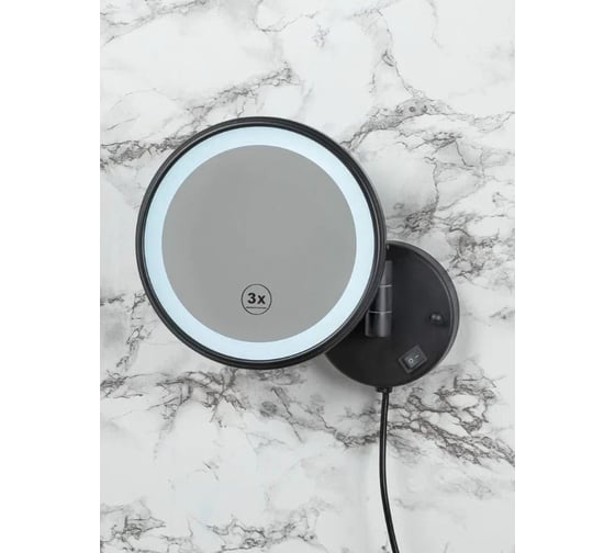 Зеркало Nofer VANITY с регулировкой и led-подсветкой, увеличение х3, Ø160 мм, черное 08006.N