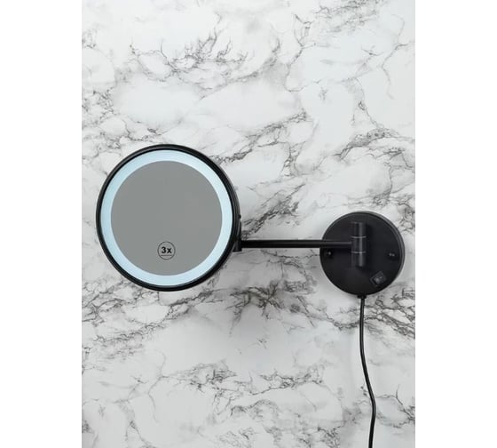 Зеркало Nofer VANITY с регулировкой и led-подсветкой, увеличение х3, Ø160 мм, черное 08006.N