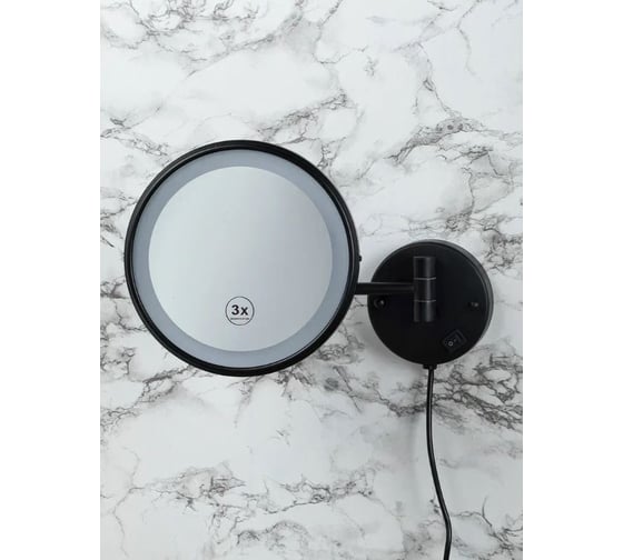 Зеркало Nofer VANITY с регулировкой и led-подсветкой, увеличение х3, Ø160 мм, черное 08006.N