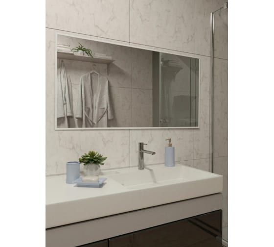 Зеркало в ванную комнату TODA ALMA прямоугольное, влагостойкое в раме, 128x54 см, цвет рамы - белый 1280540WT 1