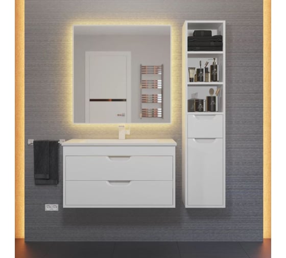 Тумба под раковину для ванной Uperwood Modul_80 см, подвесная, глянцевая, белая 2930205152