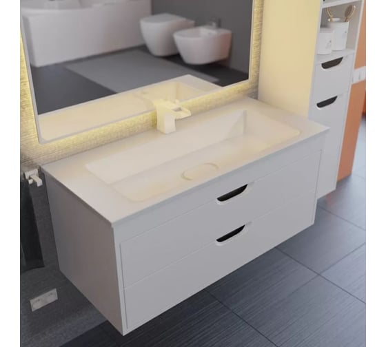 Тумба под раковину для ванной Uperwood Modul_100 см, подвесная, матовая, белая/графит 2930205356
