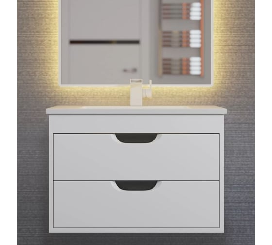 Тумба под раковину для ванной Uperwood Modul_65 см, подвесная, матовая, белая/графит 2930205354