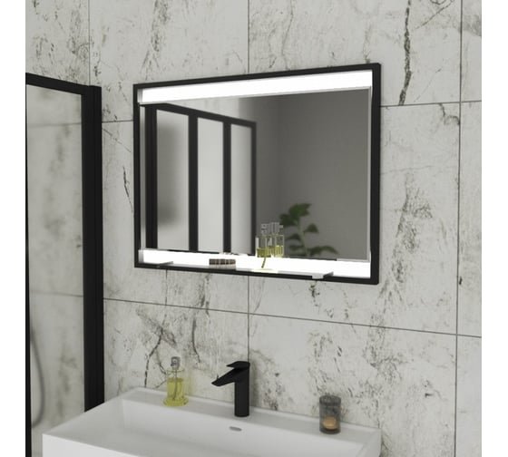 Зеркало Teymi Helmi Loft 80x60, Black Edition, черная стальная рама, полка, сенсор на взмах T20309IR ЦБ-00263635