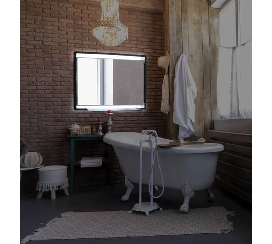 Зеркало Teymi Helmi Loft 80x60, Black Edition, черная стальная рама, полка, сенсор на взмах T20309IR ЦБ-00263635