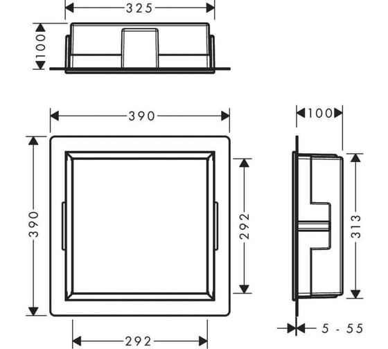 Настенный короб с рамой Hansgrohe Xtrastoris original 30x30x10 см, матовый черный 56061670 00000097750