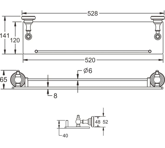 Стеклянная полка Rose одноярусная RG1119Q