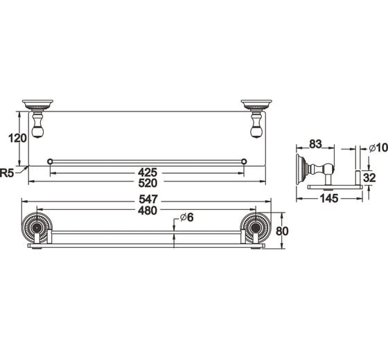 Стеклянная полка Rose одноярусная RG1419Q