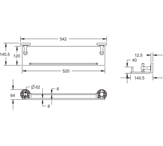 Стеклянная полка Rose одноярусная RG1019Q