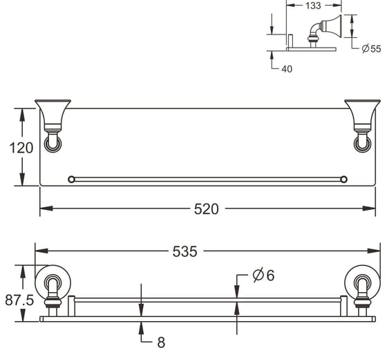 Стеклянная полка Rose одноярусная RG1219
