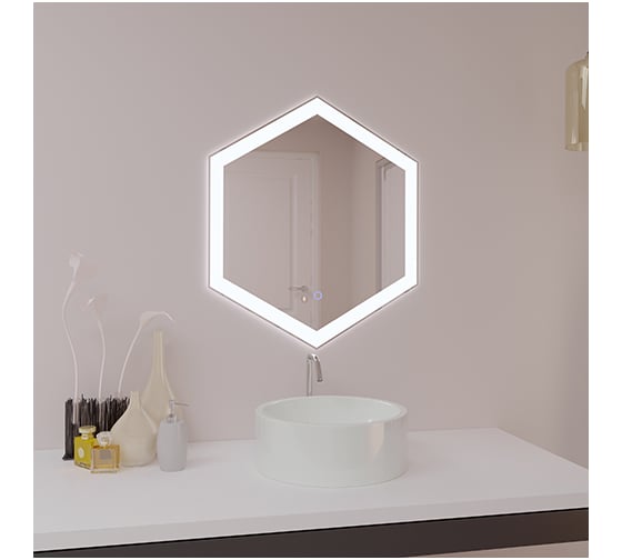 Зеркало с LED подсветкой SANTREK HOME "ШЕСТИУГОЛЬНИК премиум" 600x700 мм 79484 1