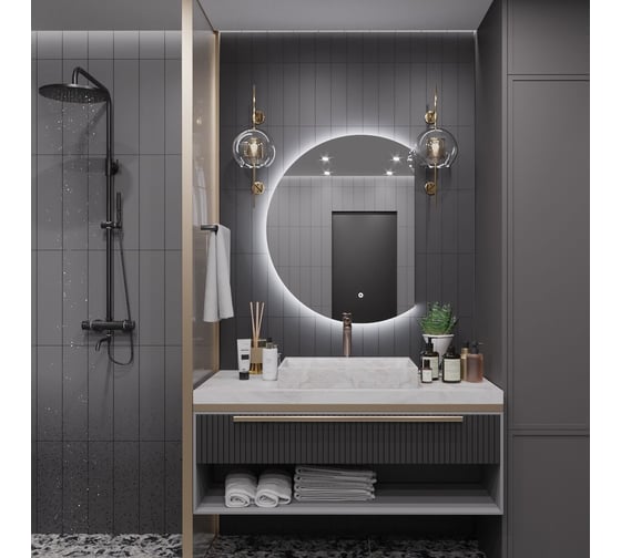 Зеркало Alias Дафна 120x100 с холодной LED-подсветкой, обрез справа d1201001r