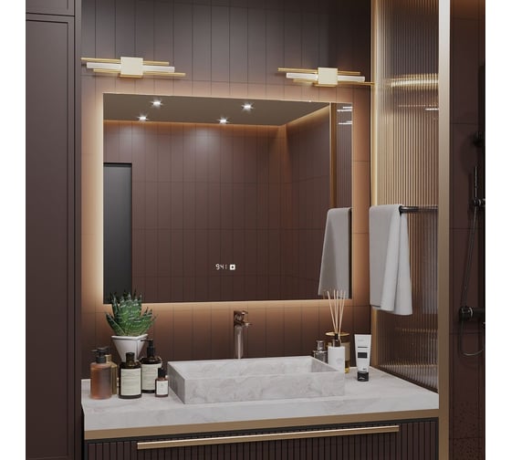 Зеркало Alias Квартал 80x100 с тёплой LED-подсветкой и часами горизонтальное q8010035