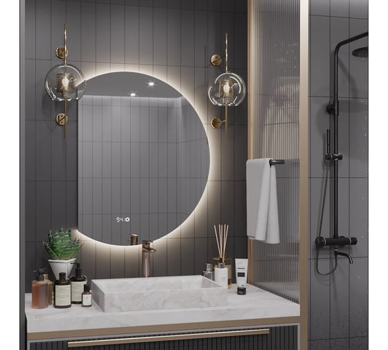 Зеркало Alias Дафна 120x80 с нейтральной LED-подсветкой и часами, обрез слева d1208025l
