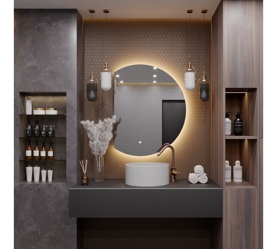 Зеркало Alias Дафна 70x50 с тёплой LED-подсветкой, обрез слева d70503l