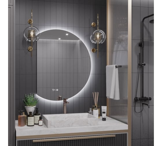 Зеркало Alias Дафна 80x60 с холодной LED-подсветкой и часами, обрез слева d806015l