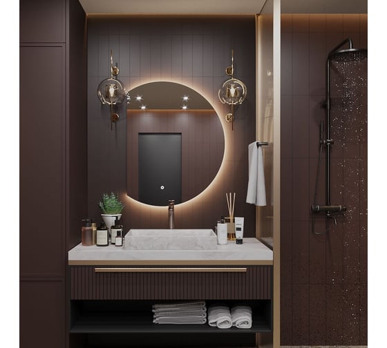 Зеркало Alias Дафна 80x60 с тёплой LED-подсветкой, обрез слева d80603l